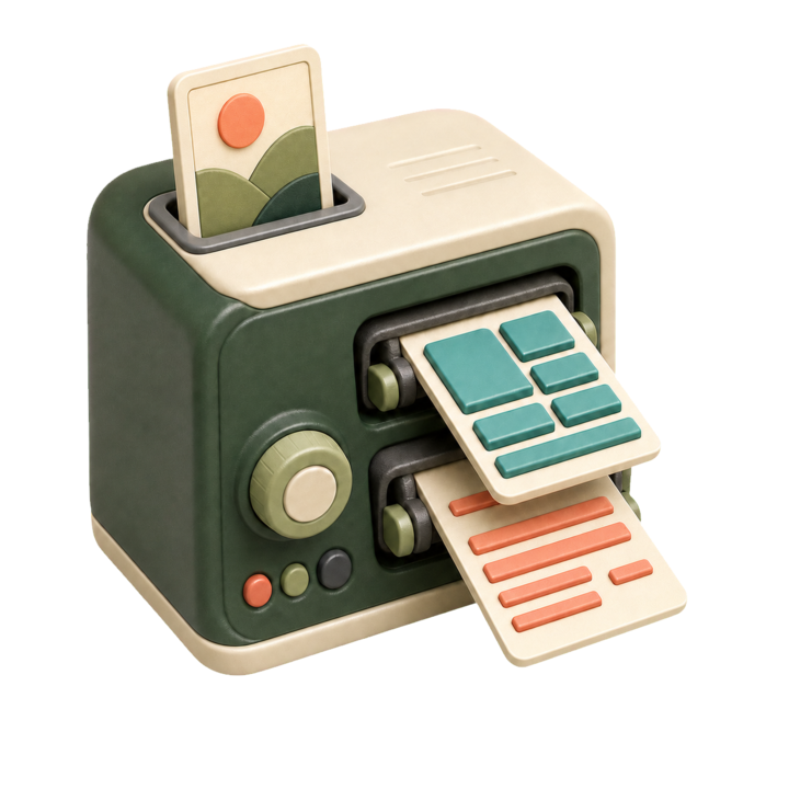 Three-dimensional prompt machine turning a source design into structured and plain-language prompts