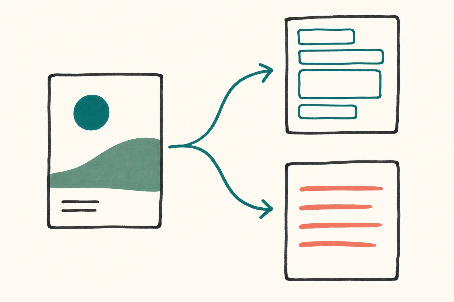 One source artwork branching into a structured JSON prompt and a plain-language prompt