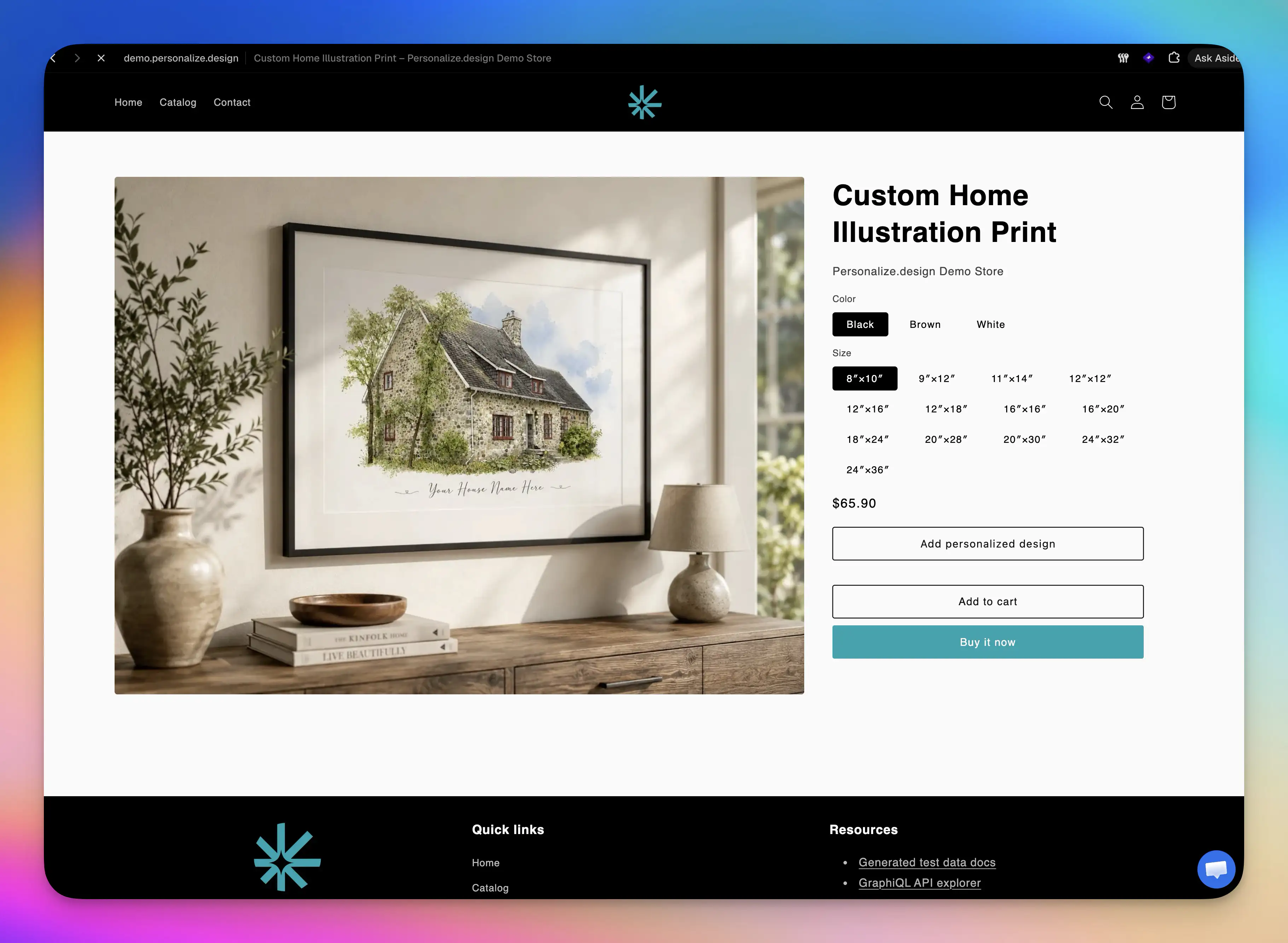 Shopify product page with a personalized preview and personalization button