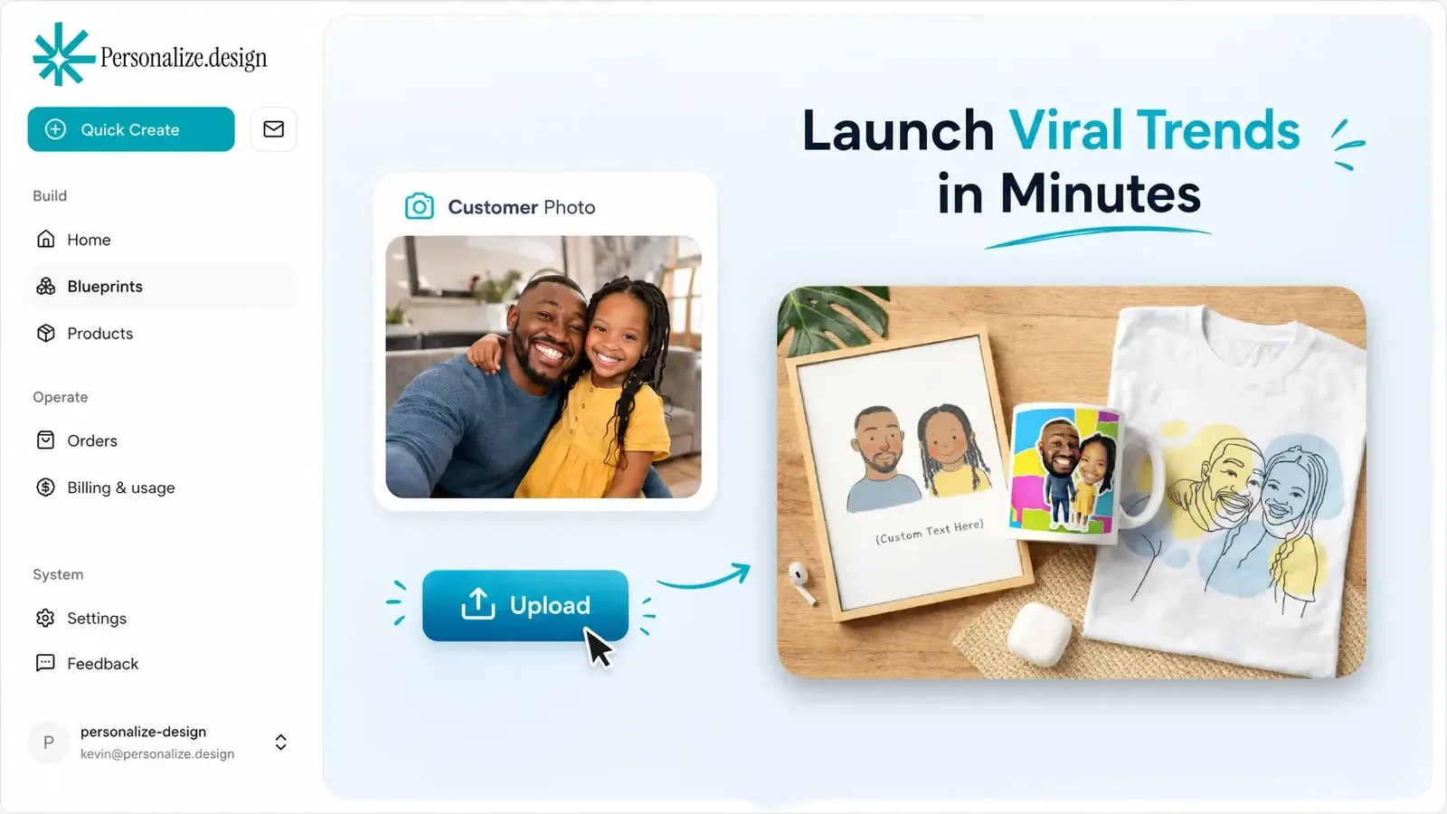 Personalize.design AI Blueprint workflow for turning shopper input into product artwork