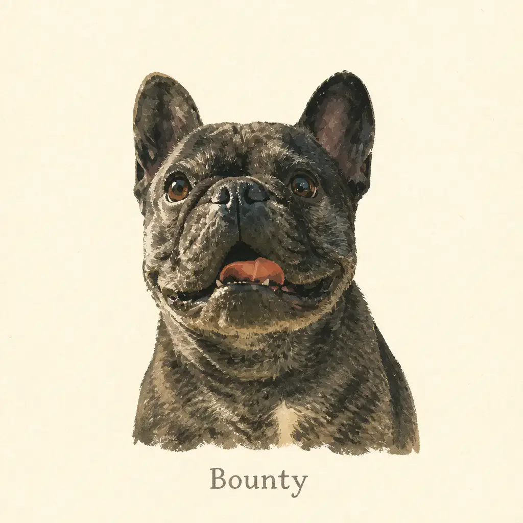 Personalize.design generated pet artwork showing a watercolor-style portrait with the pet name