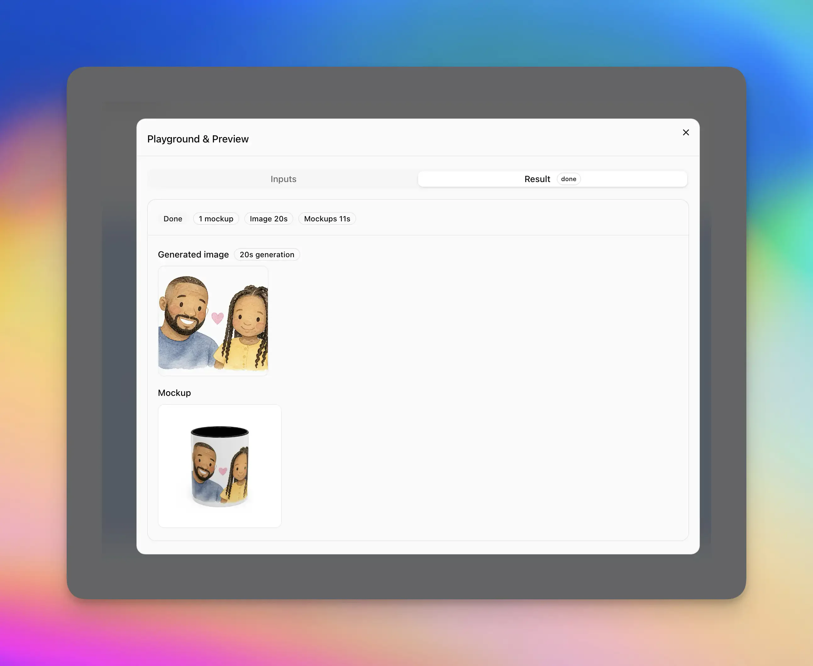 Personalize.design preview showing generated artwork together with the personalized product mockup